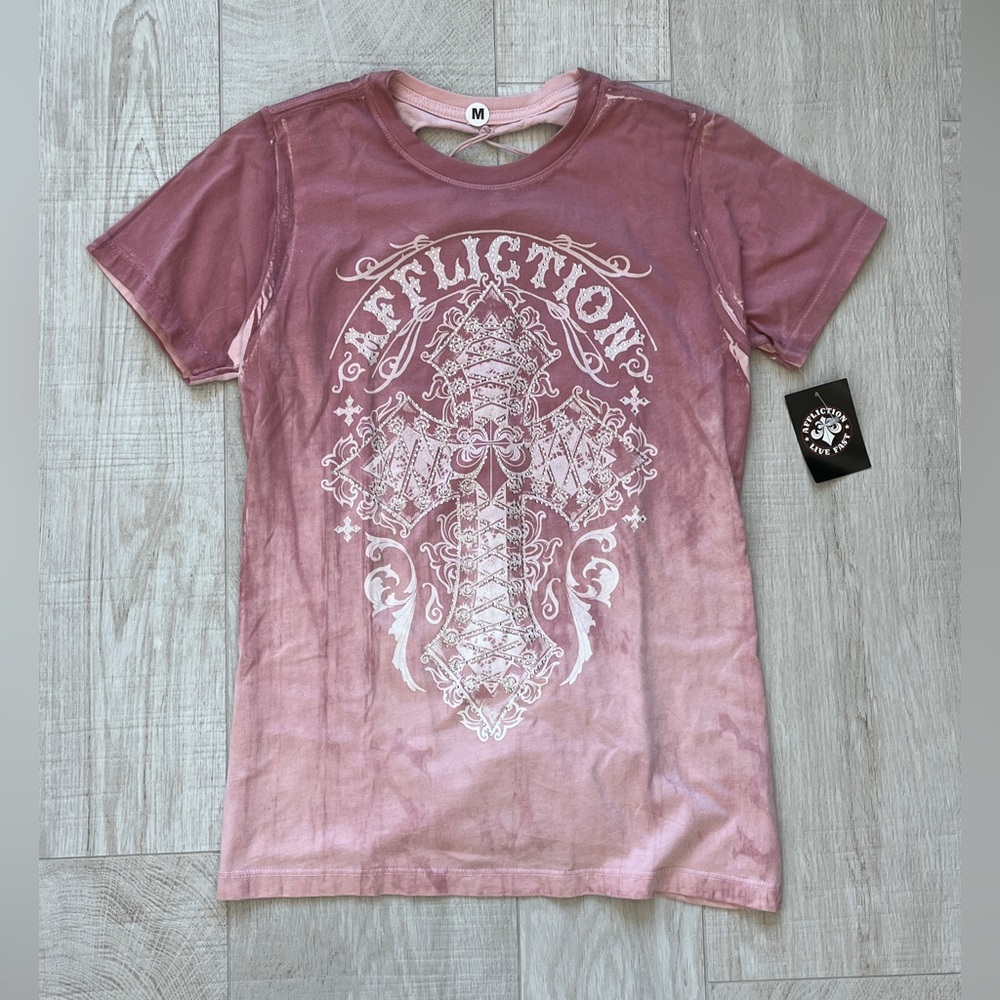 Affliction Light Pink Ombre Graphic Tee NWT
